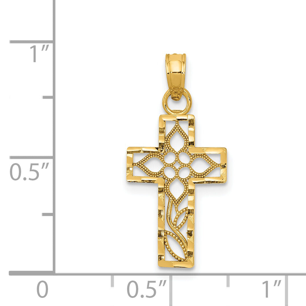 14k Diamond-cut Filigree Cross Pendant-C3791