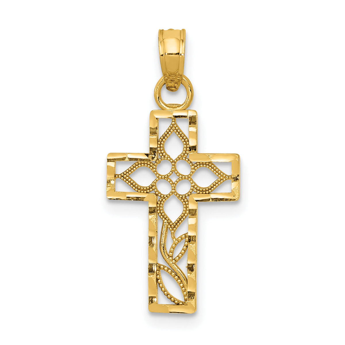 14k Diamond-cut Filigree Cross Pendant-C3791