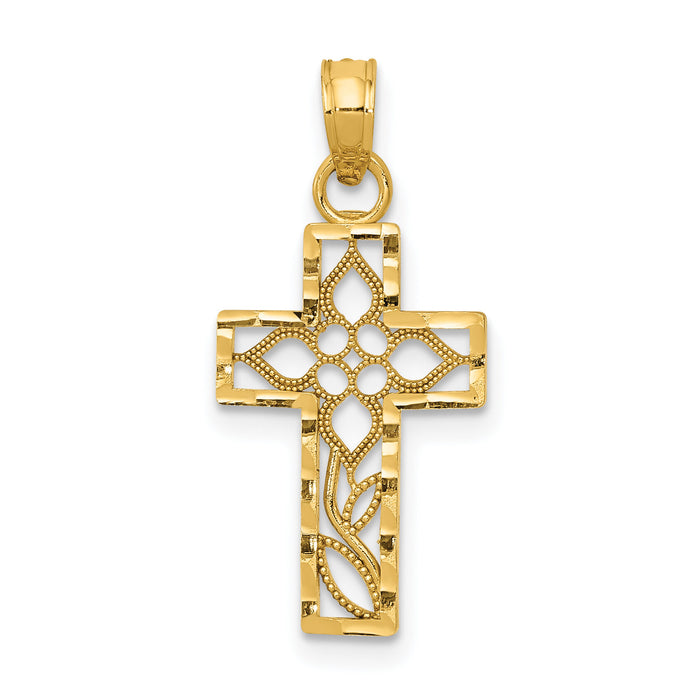 14k Diamond-cut Filigree Cross Pendant-C3791