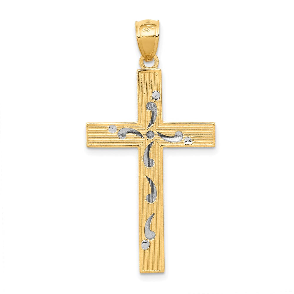 14k Two-Tone Diamond-cut Cross Pendant-C3796