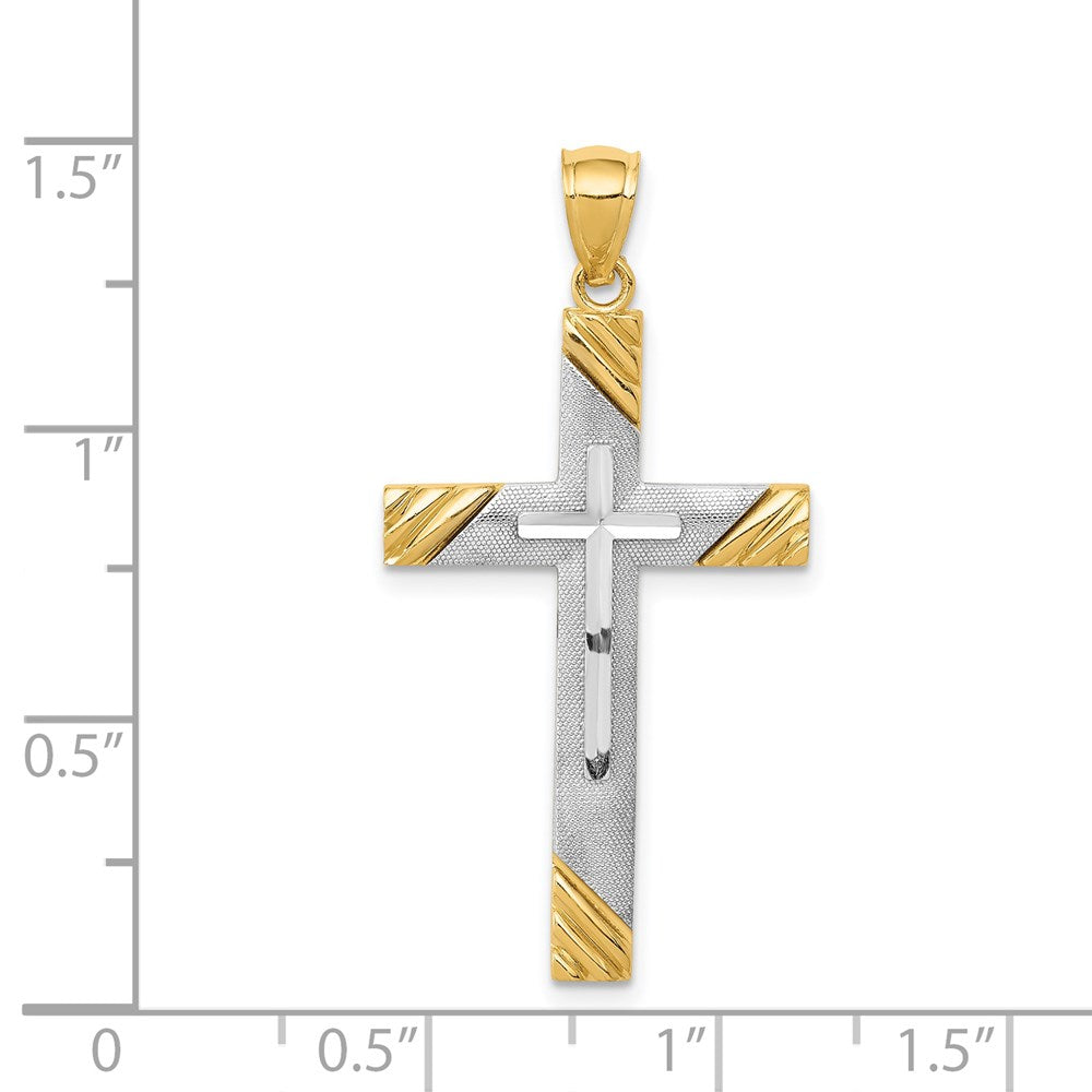 14k Two-Tone Diamond-cut Cross Pendant-C3796