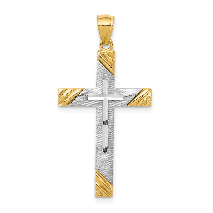 14k Two-Tone Diamond-cut Cross Pendant-C3796