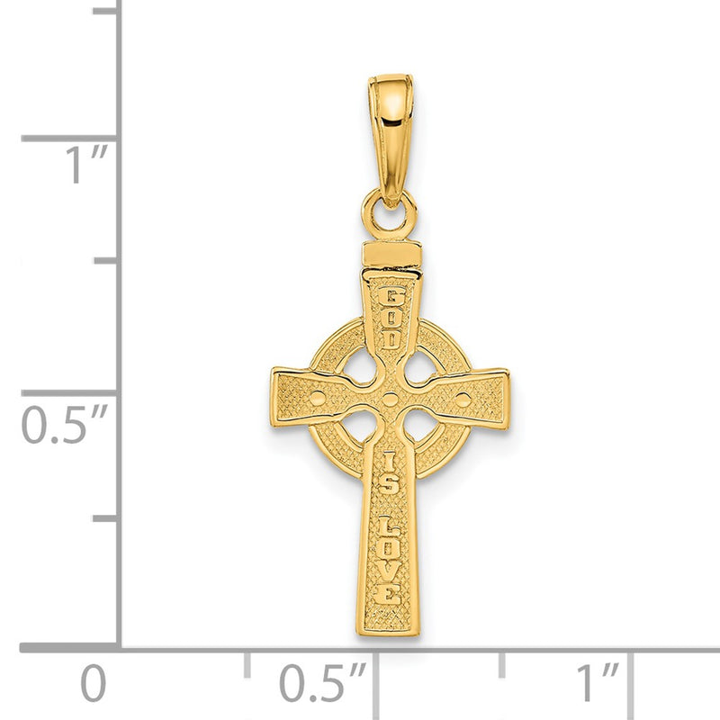 14k Reversible GOD IS LOVE Celtic Cross Pendant-C3802