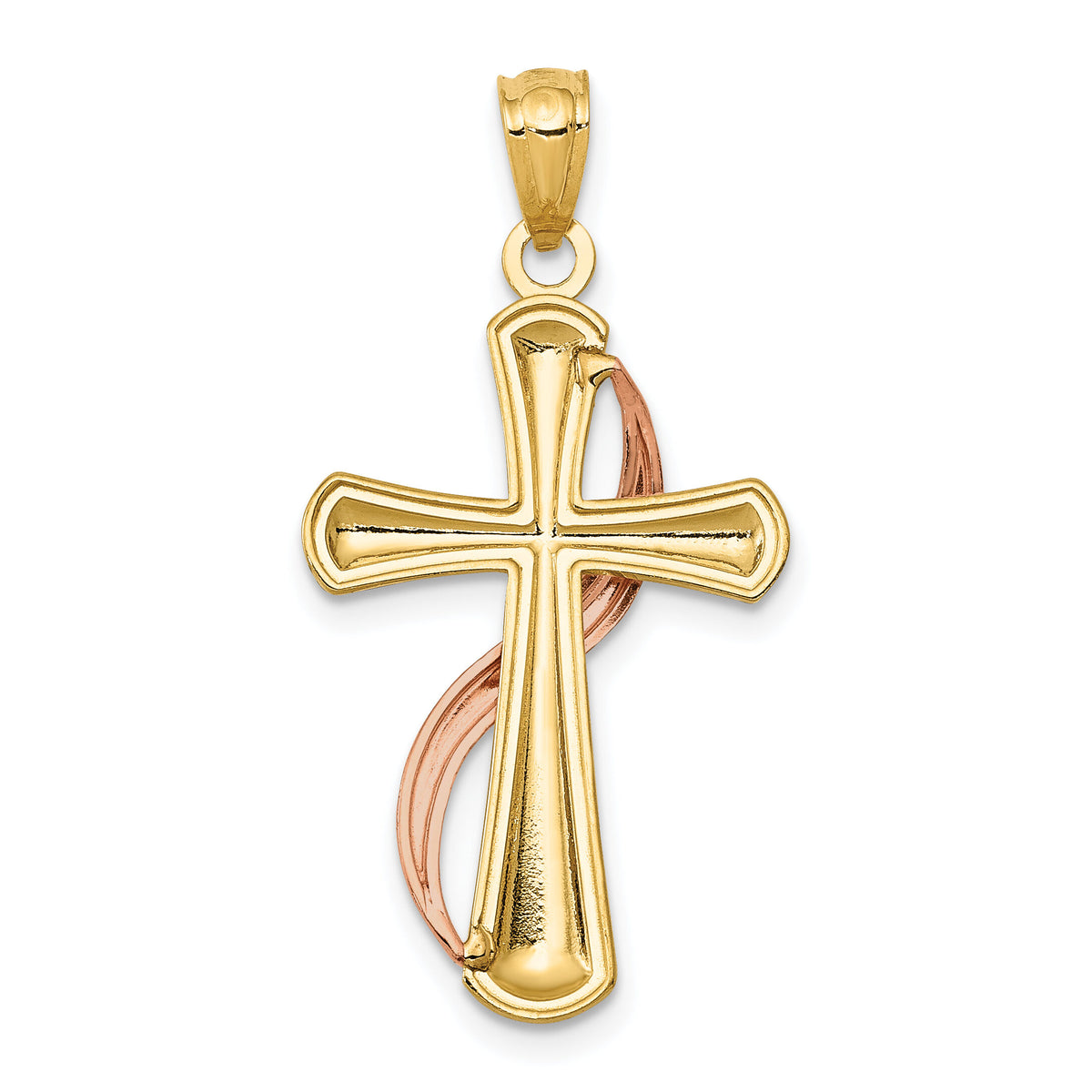 14K Two-Tone Polished Cross w/Drape Pendant-C3815
