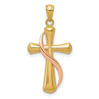 14K Two-Tone Polished Cross w/Drape Pendant-C3815