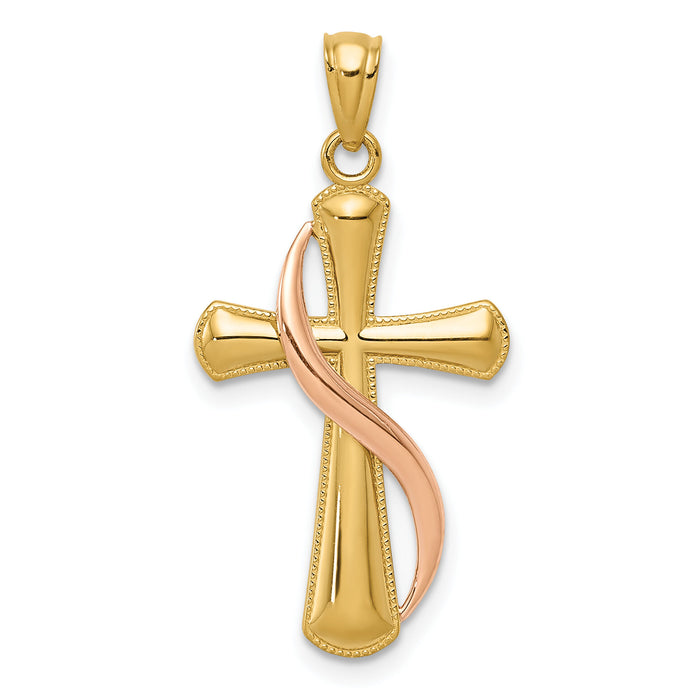 14K Two-Tone Polished Cross w/Drape Pendant-C3815