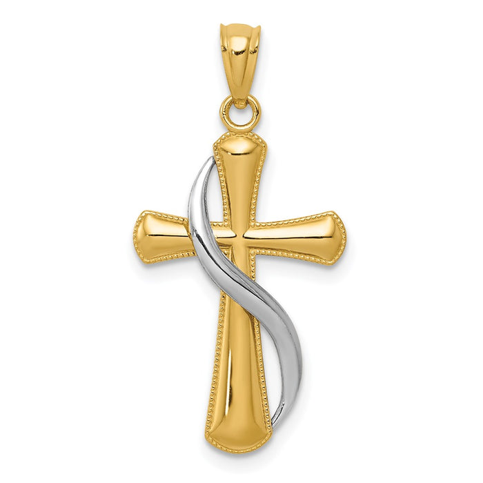 14K Two-Tone Polished Cross w/Drape Pendant-C3816