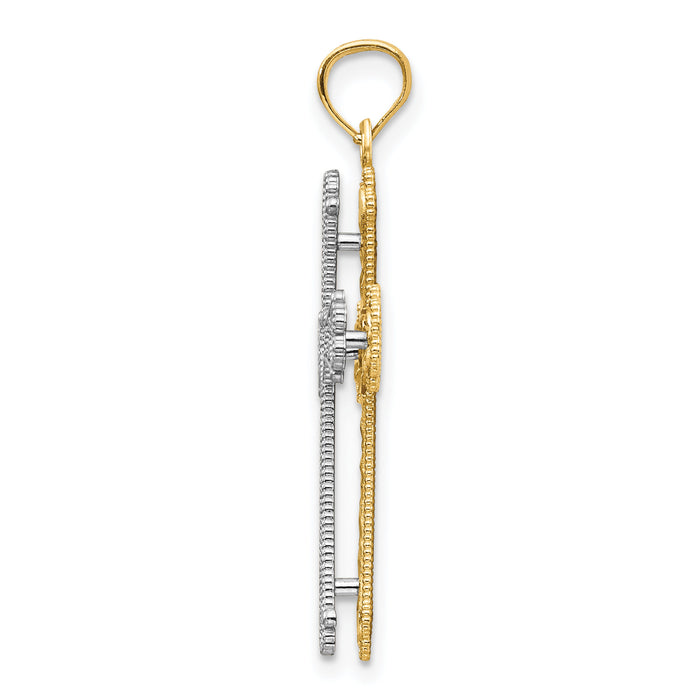 14k Two-tone Hearts Cross Pendant-C3847
