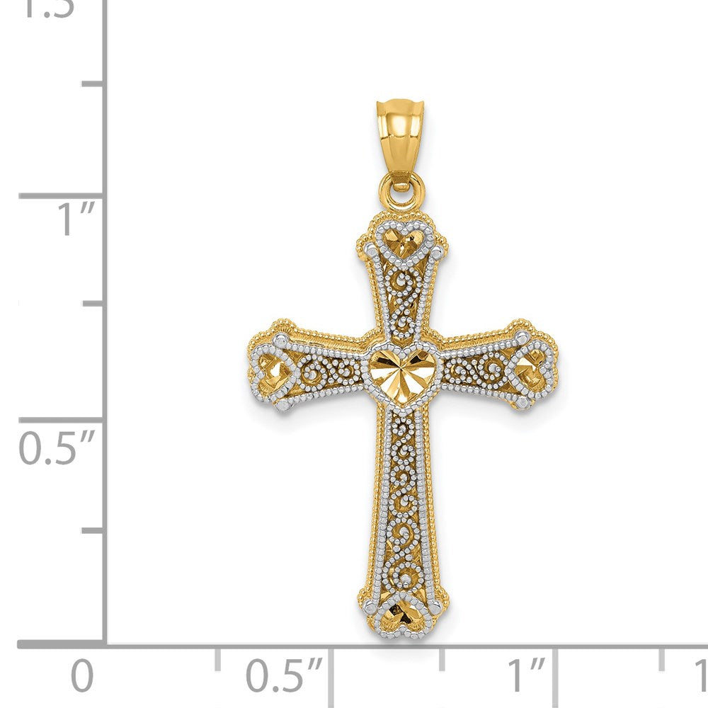 14k Two-tone Hearts Cross Pendant-C3847