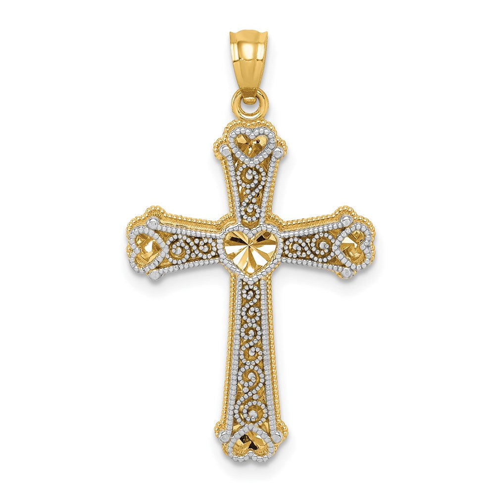 14k Two-tone Hearts Cross Pendant-C3847