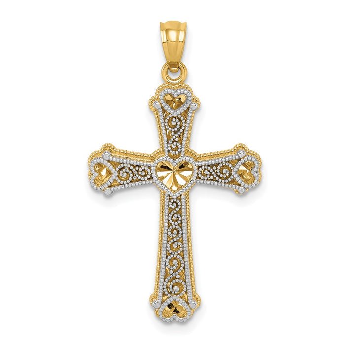 14k Two-tone Hearts Cross Pendant-C3847