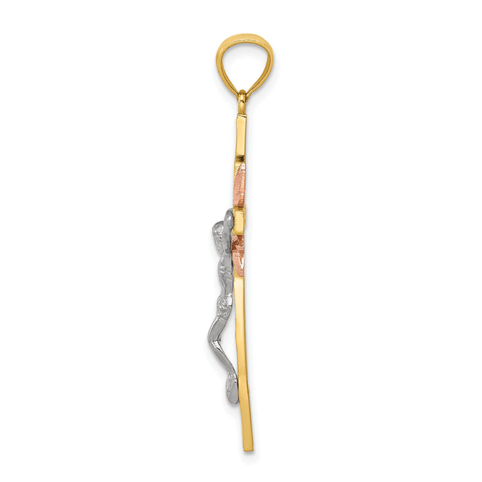 14k Tri-color Crucifix Pendant-C3906
