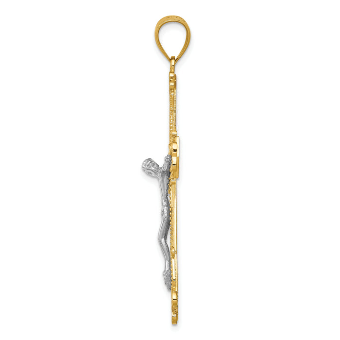 14k Two-tone Diamond-cut Crucifix Pendant-C3923