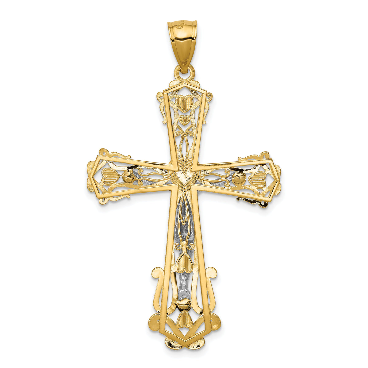 14k Two-tone Diamond-cut Crucifix Pendant-C3923