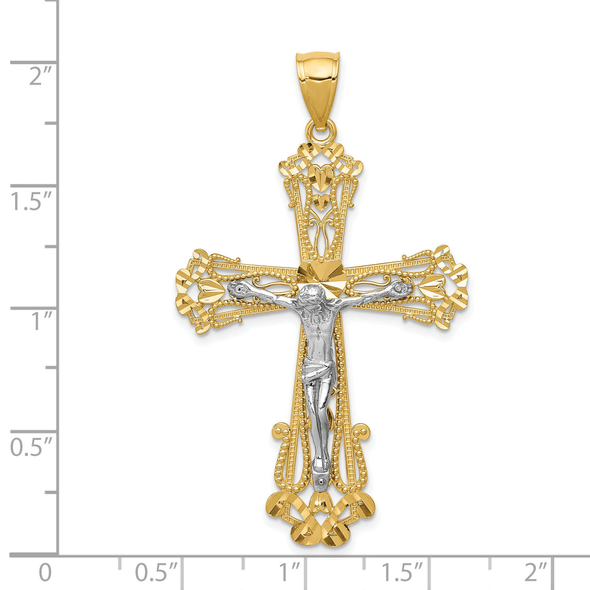 14k Two-tone Diamond-cut Crucifix Pendant-C3923