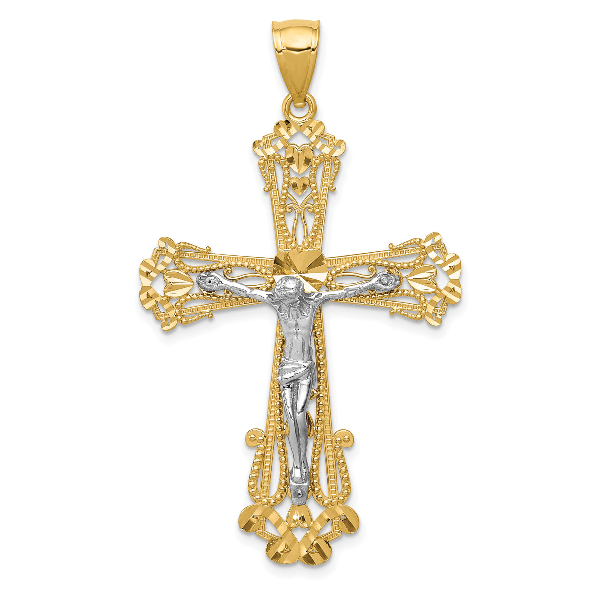 14k Two-tone Diamond-cut Crucifix Pendant-C3923