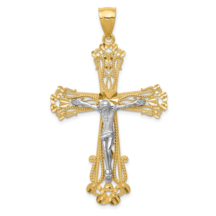 14k Two-tone Diamond-cut Crucifix Pendant-C3923
