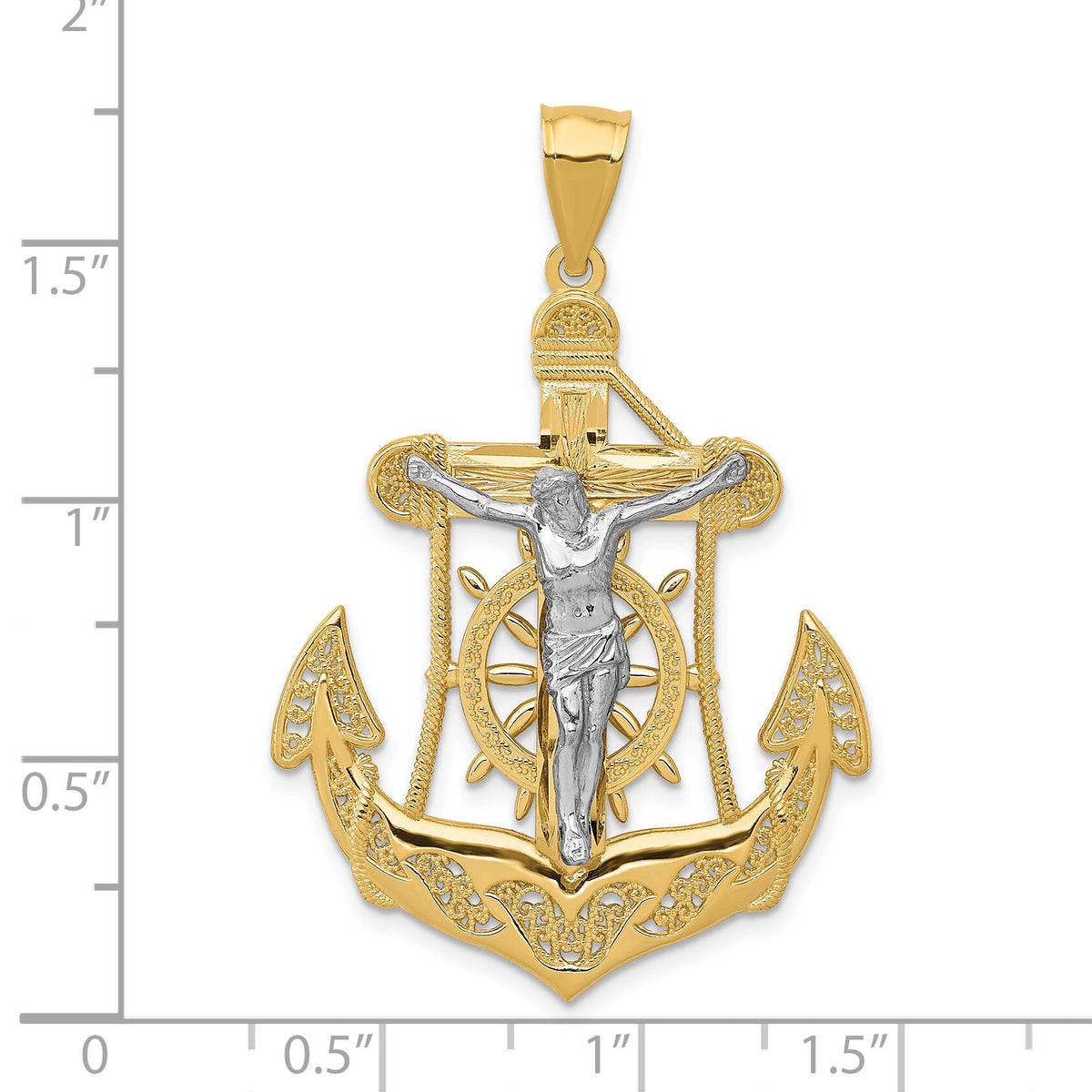 14k Two-tone Mariner's Crucifix Pendant-C3929