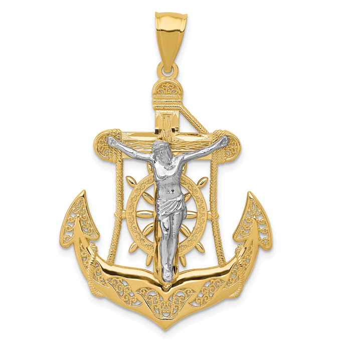 14k Two-tone Mariner's Crucifix Pendant-C3929