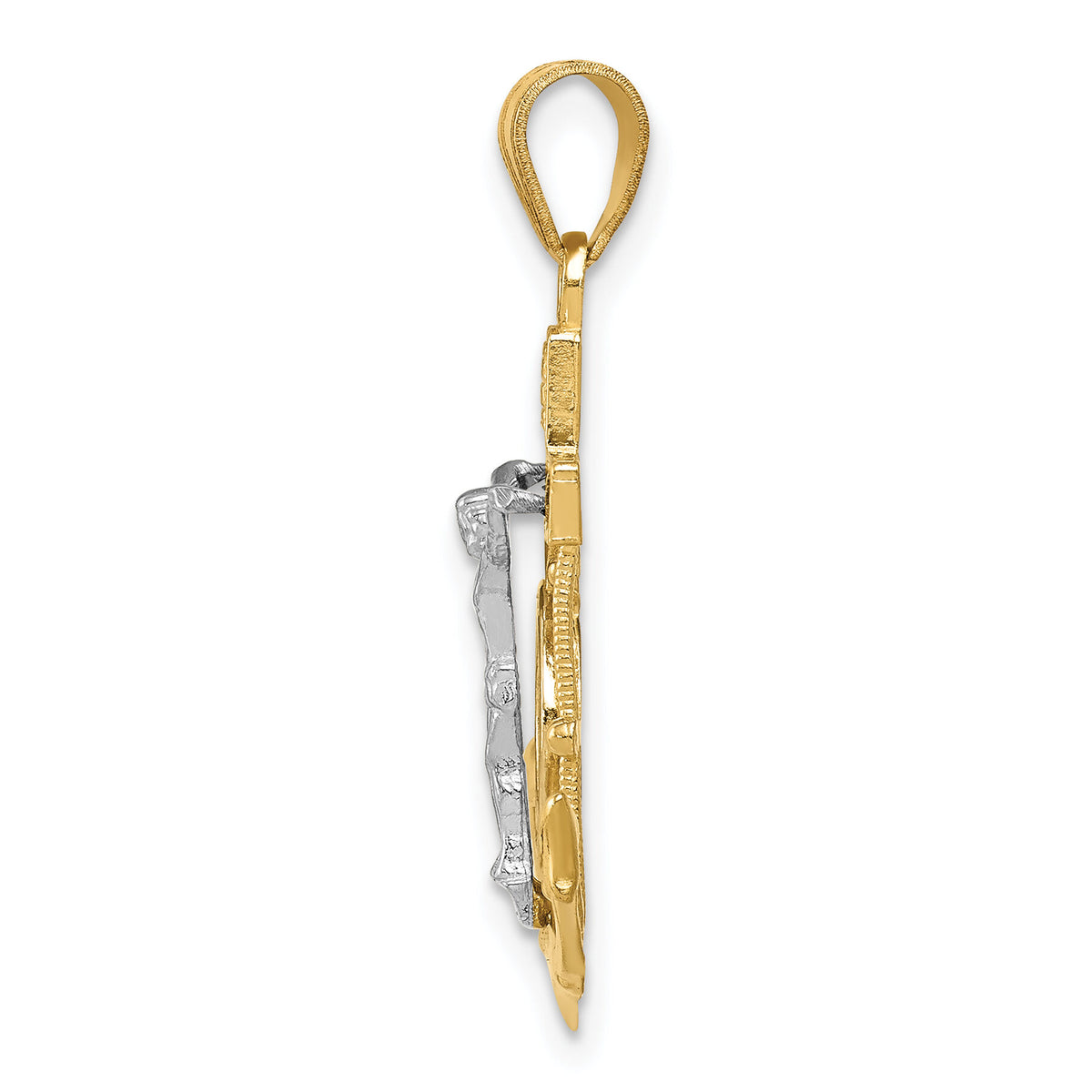 14k Tri-color Diamond-cut w/Textured Mariner's Crucifix Pendant-C3930
