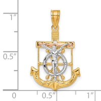 14k Tri-color Diamond-cut w/Textured Mariner's Crucifix Pendant-C3930