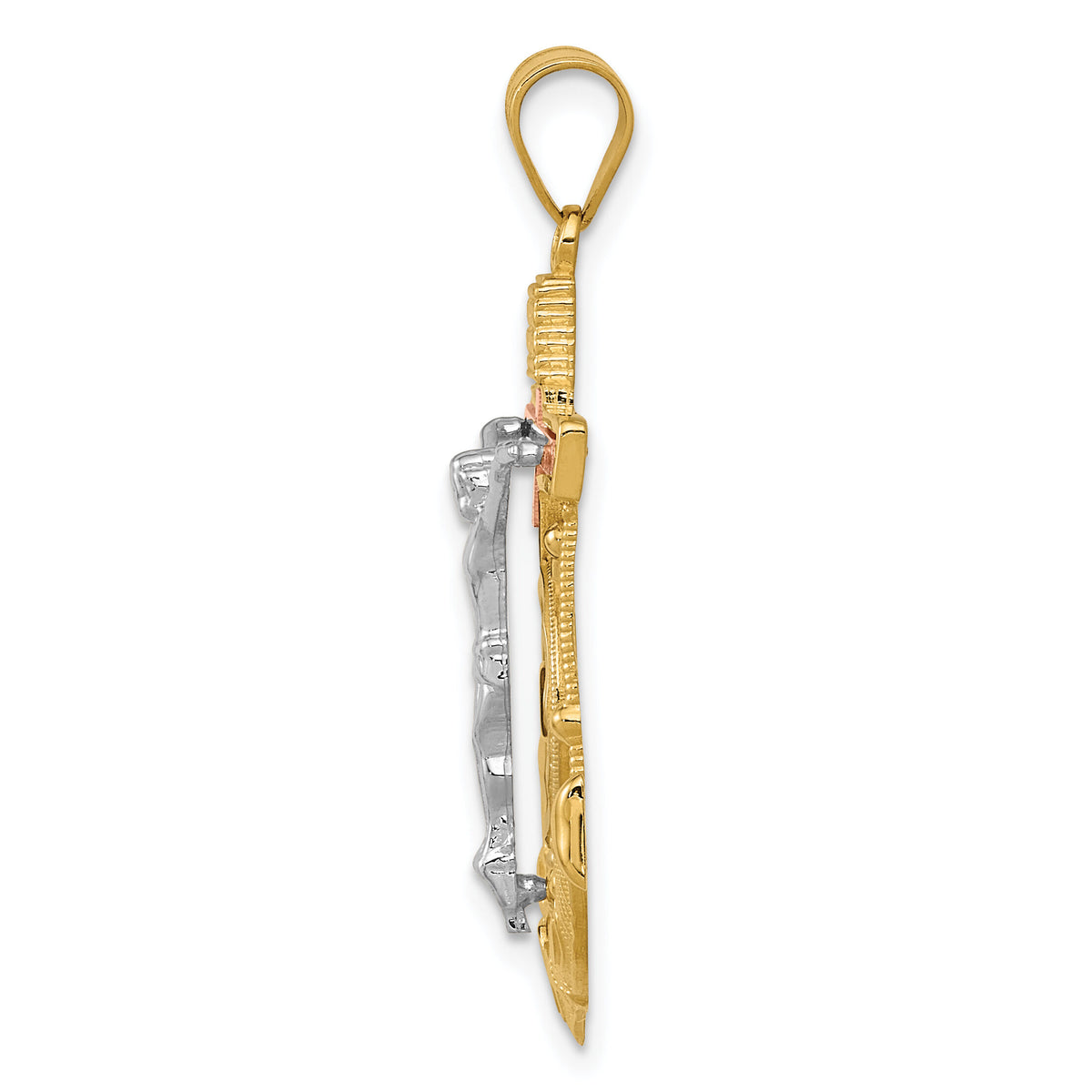 14k Tri-color Diamond-cut w/Textured Mariner's Crucifix Pendant-C3931