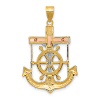 14k Tri-color Diamond-cut w/Textured Mariner's Crucifix Pendant-C3931