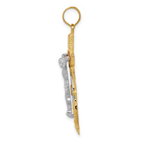 14k Tri-color Diamond-cut w/Textured Mariner's Crucifix Pendant-C3932