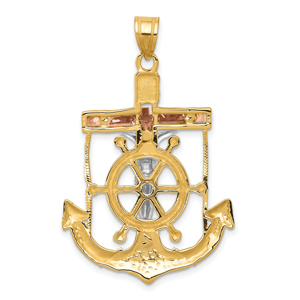 14k Tri-color Diamond-cut w/Textured Mariner's Crucifix Pendant-C3932
