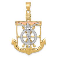 14k Tri-color Diamond-cut w/Textured Mariner's Crucifix Pendant-C3932
