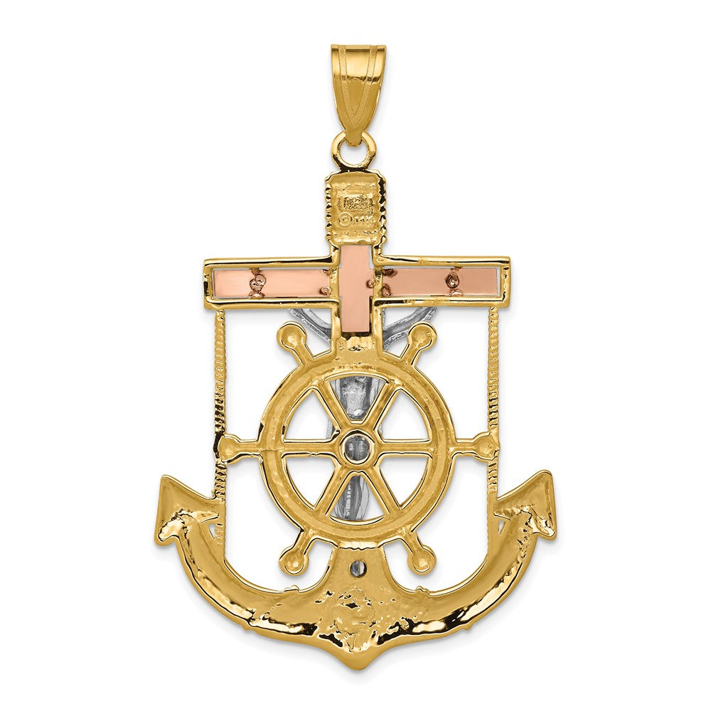 14k Tri-color Diamond-cut w/Textured Mariner's Cross Pendant-C3933