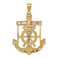 14k Tri-color Diamond-cut w/Textured Mariner's Cross Pendant-C3933