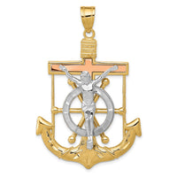 14k Tri-color Diamond-cut w/Textured Mariner's Cross Pendant-C3933