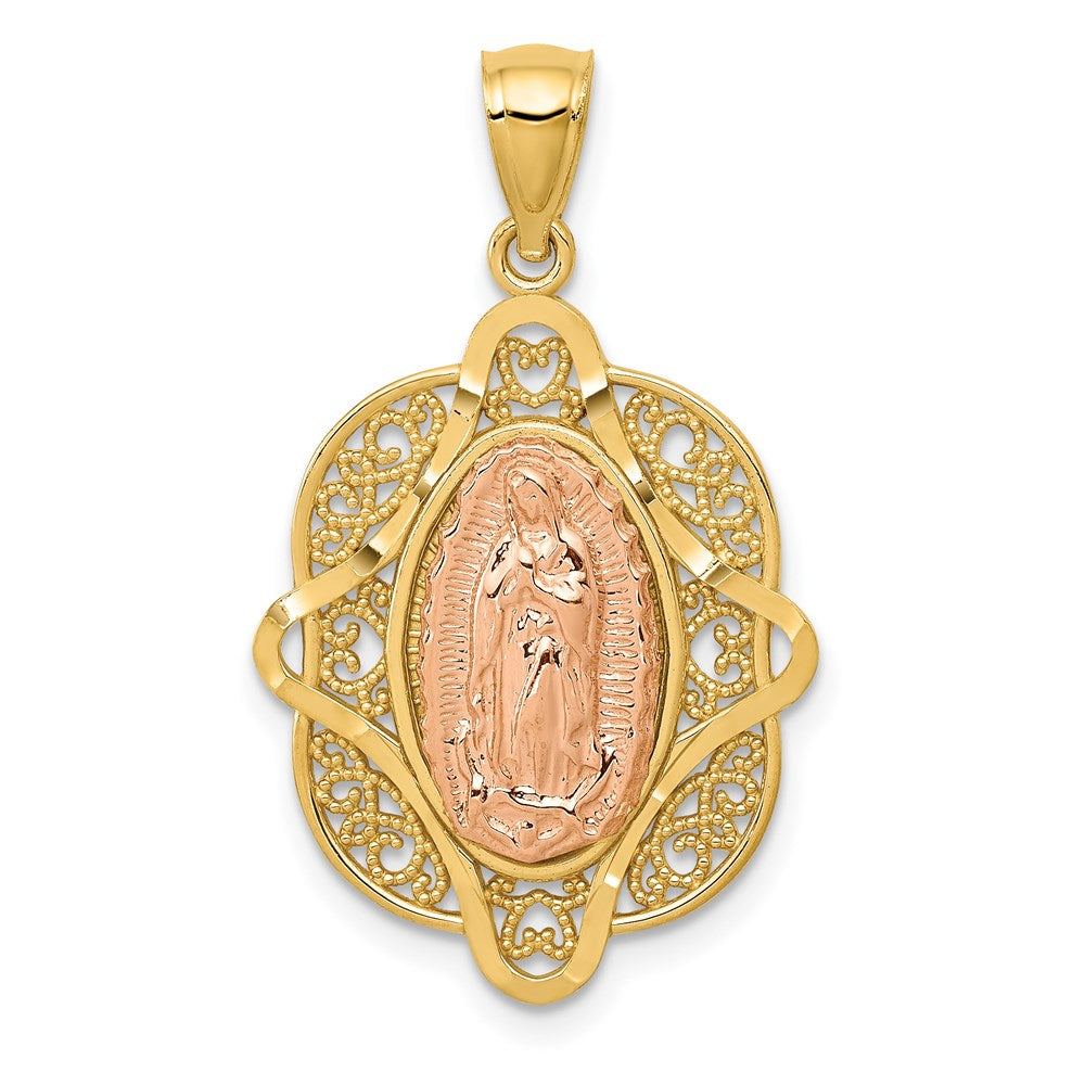 14k Two-tone Rose Virgin Mary Pendant-C3956