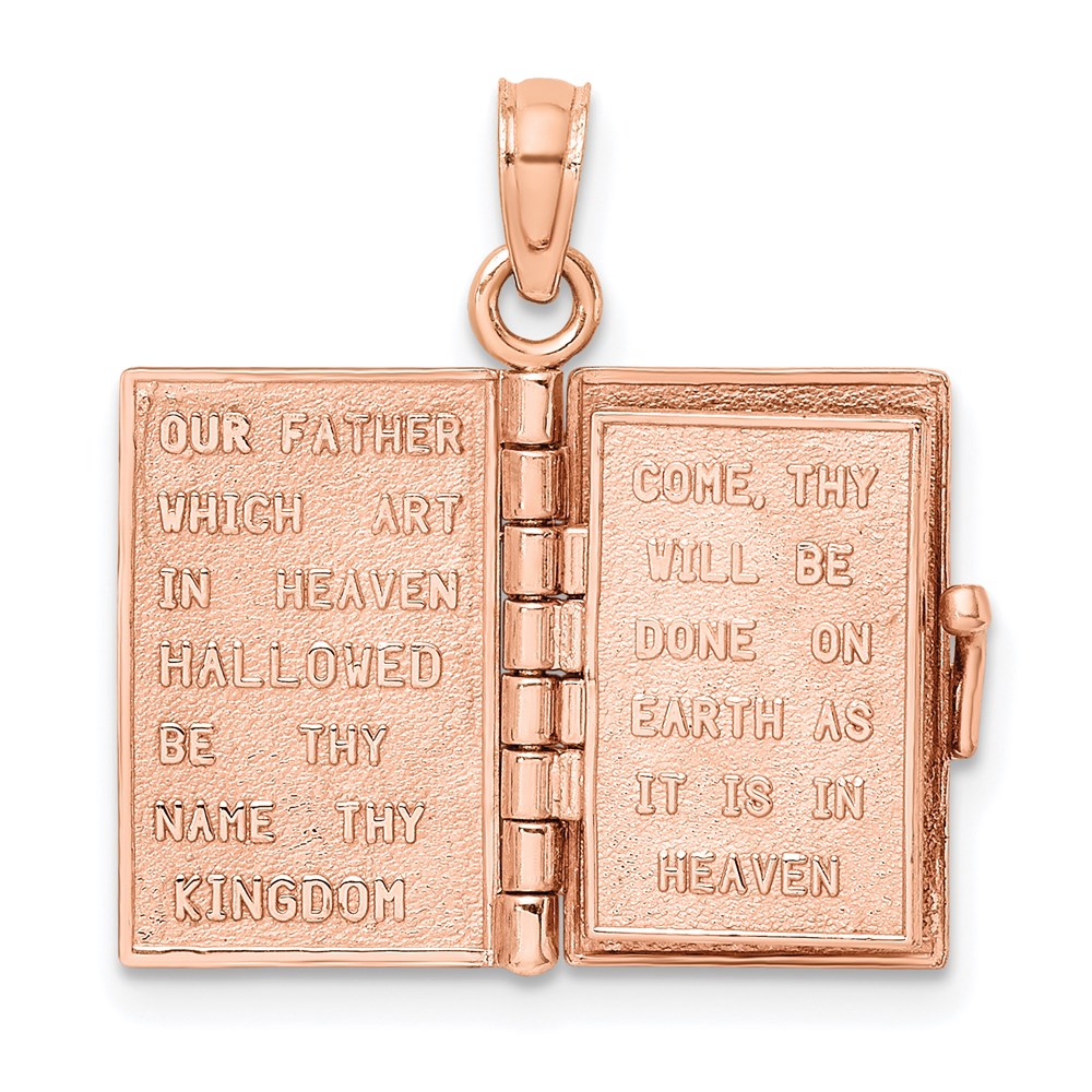 14k Rose Gold 3-D Holy Bible w/ Lord's Prayer Moveable Charm-C3964R