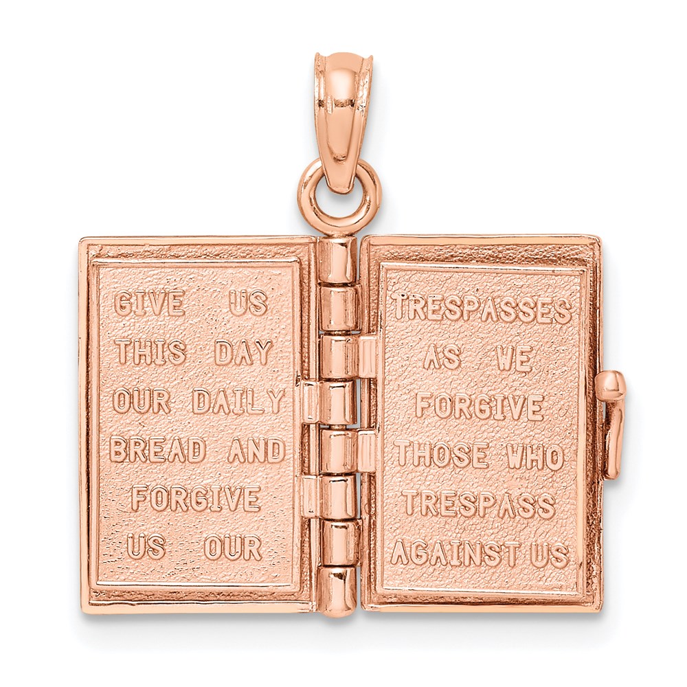 14k Rose Gold 3-D Holy Bible w/ Lord's Prayer Moveable Charm-C3964R