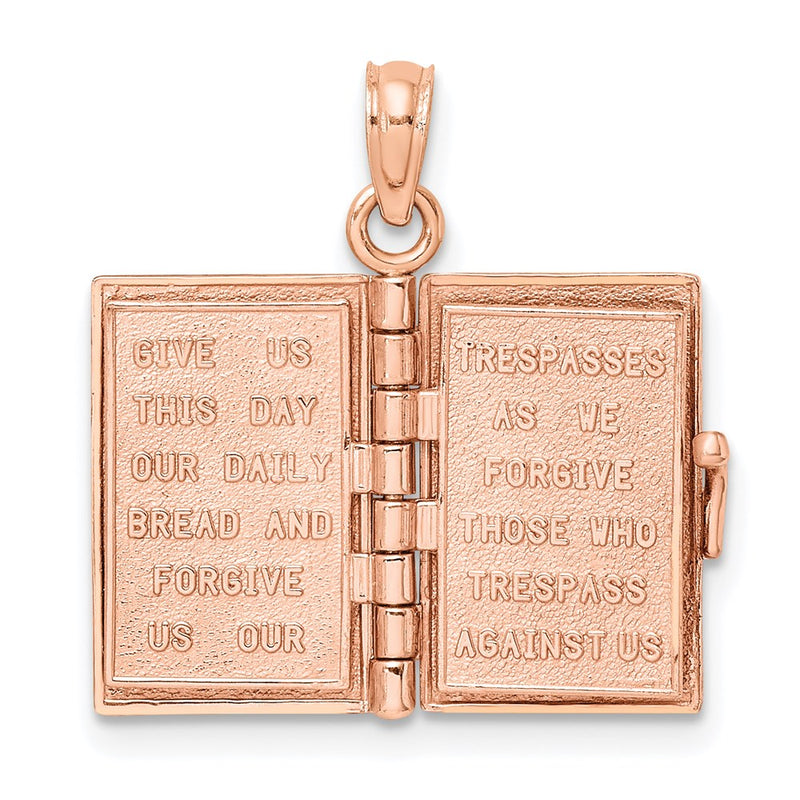 14k Rose Gold 3-D Holy Bible w/ Lord's Prayer Moveable Charm-C3964R