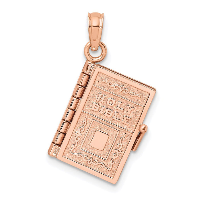 14k Rose Gold 3-D Holy Bible w/ Lord's Prayer Moveable Charm-C3964R