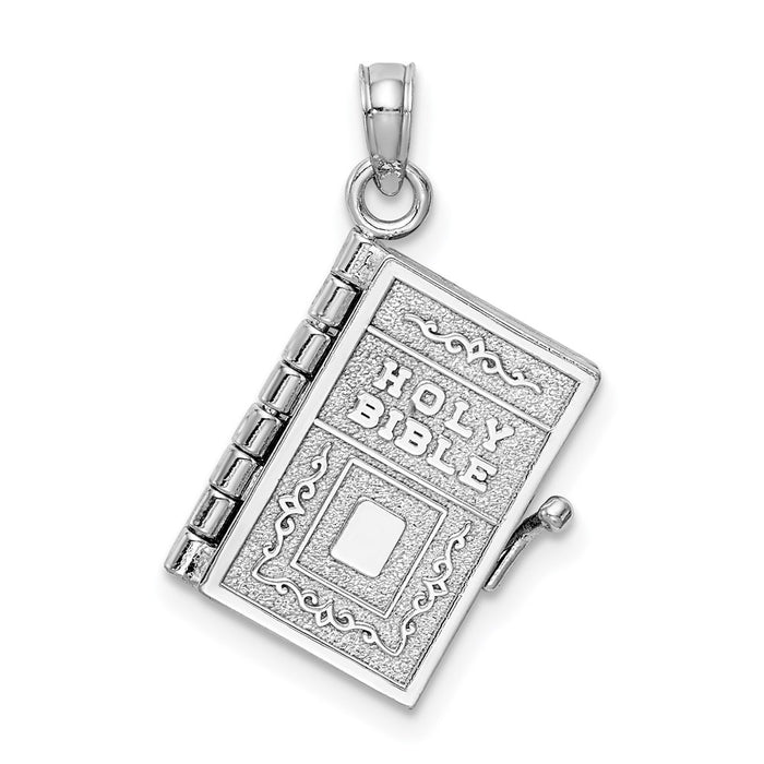 14k White Gold 3-D Holy Bible w/ Lord's Prayer Moveable Charm-C3964W
