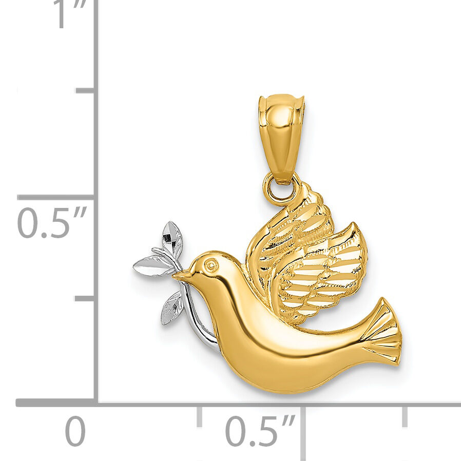 14k w/Rhodium Polished Dove w/Olive Branch Pendant-C3970