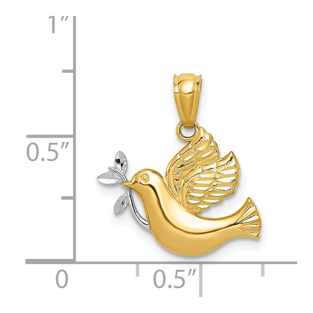 14k w/Rhodium Polished Dove w/Olive Branch Pendant-C3970