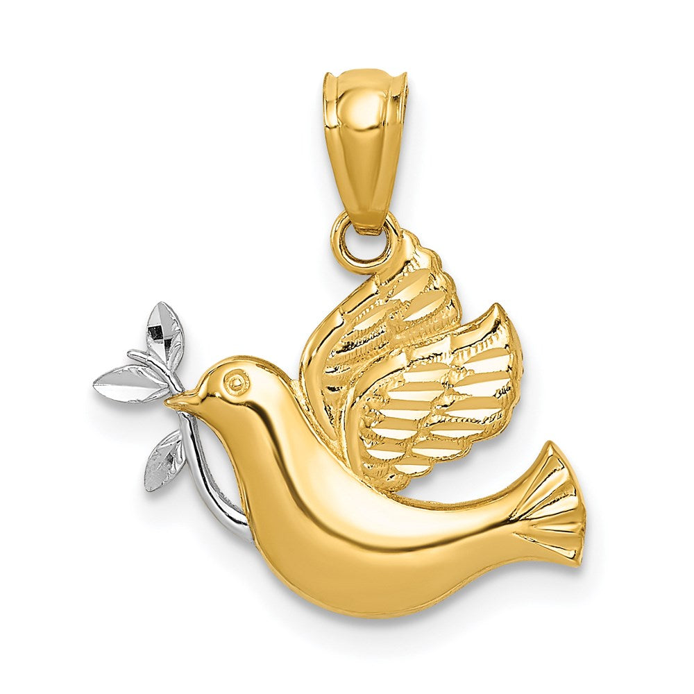 14k w/Rhodium Polished Dove w/Olive Branch Pendant-C3970