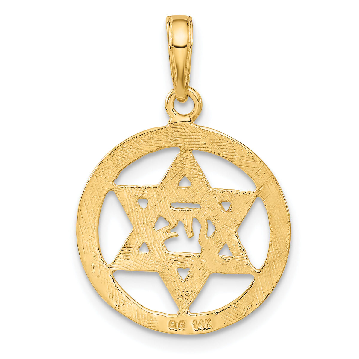 14K Jewish Chai In Star Of David Pendant-C3986