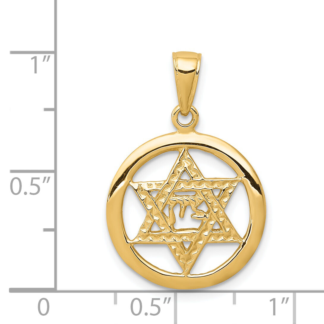 14K Jewish Chai In Star Of David Pendant-C3986