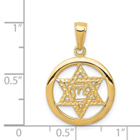 14K Jewish Chai In Star Of David Pendant-C3986