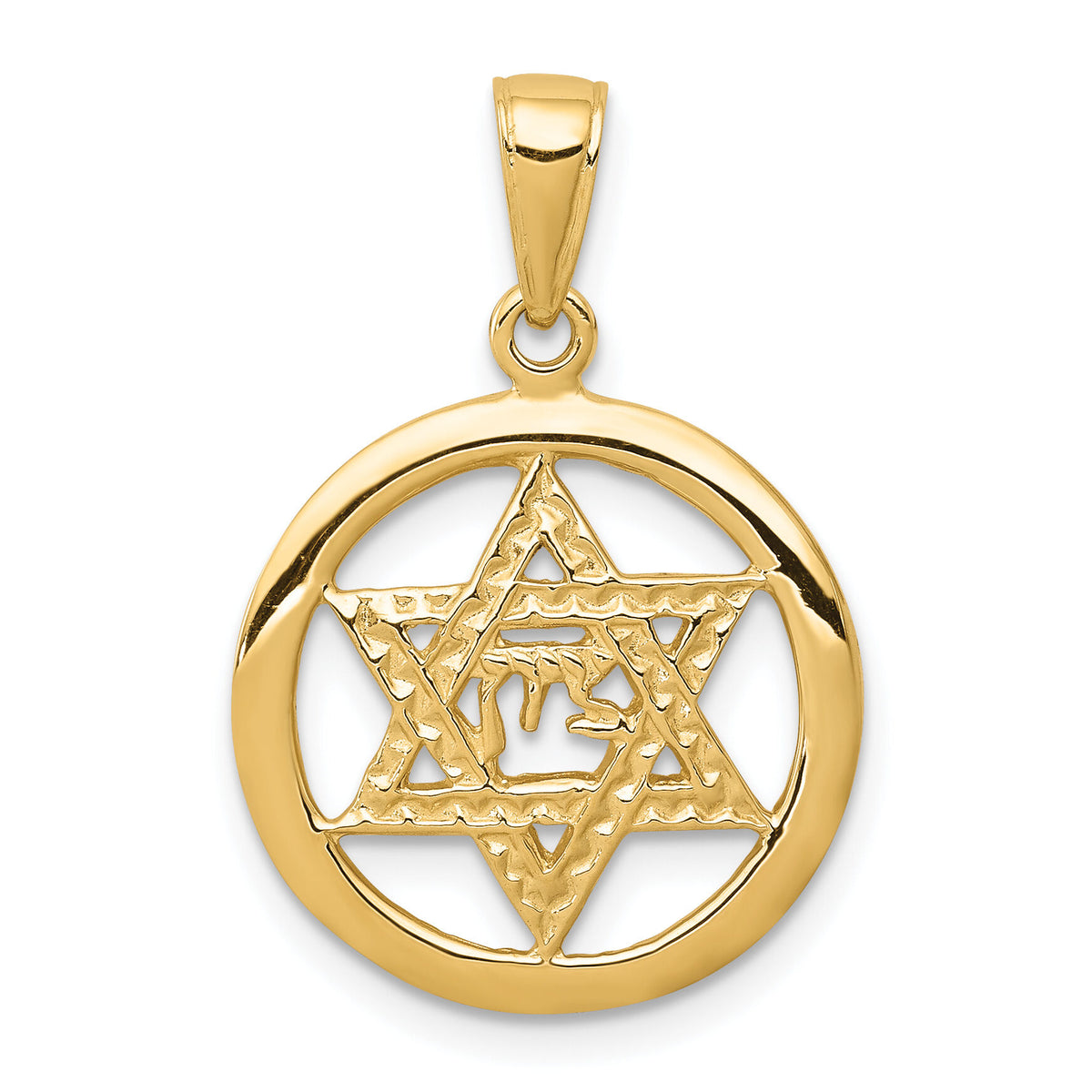 14K Jewish Chai In Star Of David Pendant-C3986
