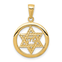 14K Jewish Chai In Star Of David Pendant-C3986