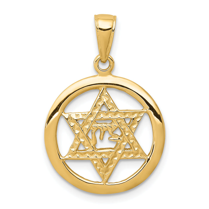 14K Jewish Chai In Star Of David Pendant-C3986