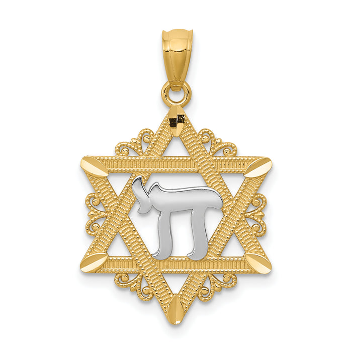 14k w/Rhodium Star of David Pendant-C3989