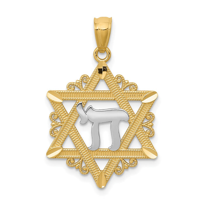 14k w/Rhodium Star of David Pendant-C3989